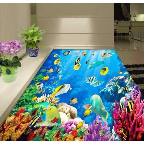 Free Shipping 3D Underwater World Coral Sea floor wallpaper restaurant cafe living room non-slip floor wallpaper mural