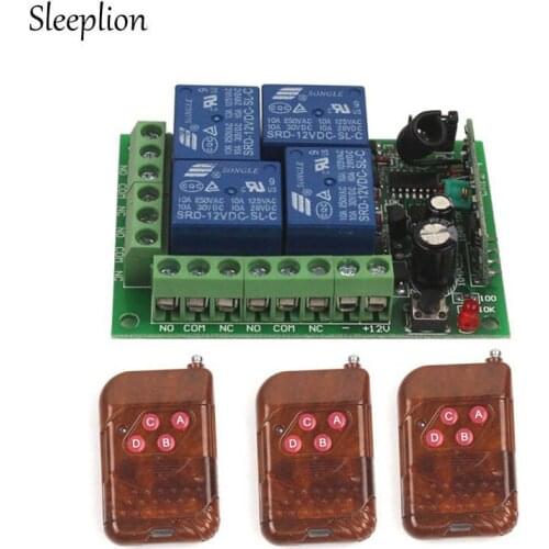 Sleeplion DC 12V 4CH Relay ON/OFF RF Wireless Remote Control Switch 2 Transmitter Receiver 315MHz/433MHz