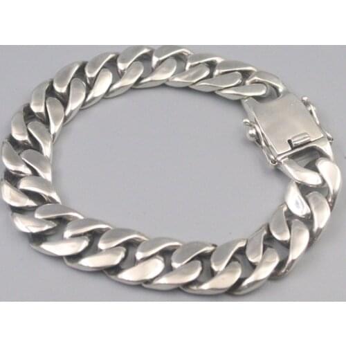 Pure 925 Sterling Silver Bangle Big 12.5mm Curb Link Chain Bracelet Men Lucky Gift 64-65g / 20cm