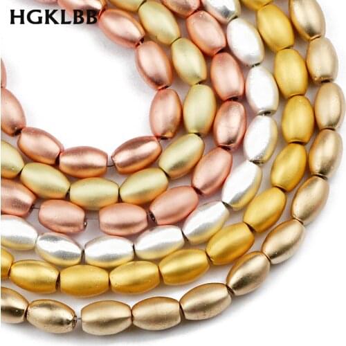 HGKLBB Natural Matte Gold Silvers Hematite Stone Beads 8X5mm Oval Spacer Loose Beads For Jewelry Making Diy bracelet Accessories