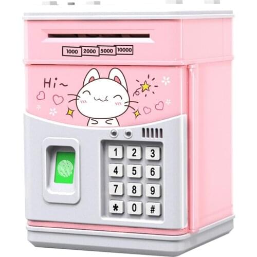 Electronic Piggy Bank MINI ATM Saving Box Password Simulated Fingerprint Money Bank for Cash Coins Auto Scroll Paper Kids Gift
