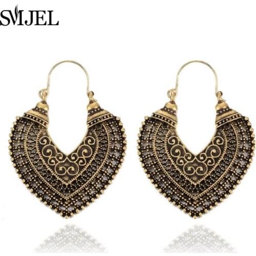 SMJEL Ethnic Heart Hoop Earrings Europe and The Explosion Of Jewelry Retro Arc Discredit Earrings Pierced Hand Woven Female
