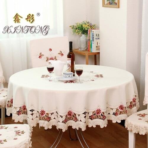 European Garden embroidered Tablecloth Round dining table cloth tea cabinet cover decoration elegant home textile cushion HM218