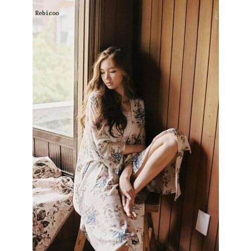 Gown Sets Women Korean Style Daily Printed Sweet Womens Robes Trendy Breathable Elegant Clothing Homewear Soft Students Female