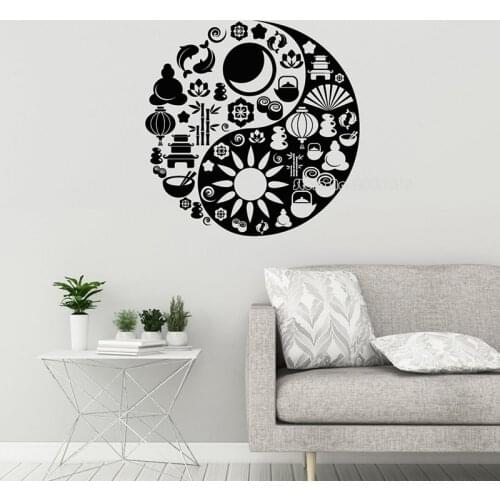 Yin Yang Personality Vinyl Wall Decal Zen Yoga Meditation Room Buddhist Wall Stickers For Living Room Classic Decor Mural LL459