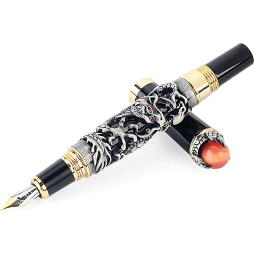 Jinhao Brand Luxury Dragon Style Fountain Pen 0.5mm Gold Metal Iraurita Business Writing Pens Tool Gift Stationery Supply
