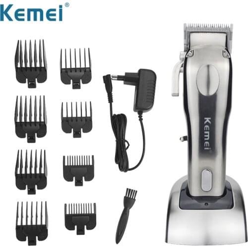 Kemei Full Metal Hair Clippers Retro LED Wireless Trimmers Short Haired Man Shaver Silver Professional Hair Finishing Machine