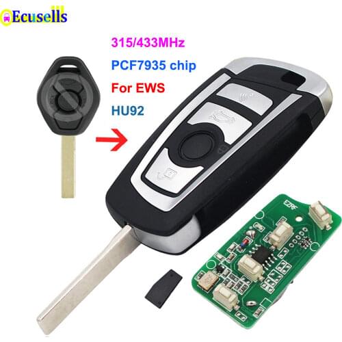 Modified Flip 3 Button 315MHZ 433MHZ Remote Key for BMW EWS 325 330 318 525 530 540 E38 E39 E46 M5 X3 X5 HU92 ID44/ PCF7935 CHIP