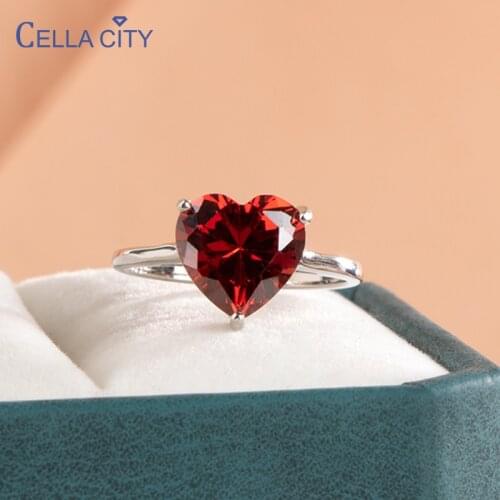 Cellacity Classic 925 sterling silver rings for women with heart shape 10mm 7 Color gemstones silver fine Jewelry gift size 6-10