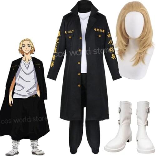 Anime Tokyo Revengers Manjiro Sano Cosplay Costume Trench Coat Wig Shoes Outfit Tokyo Manji Gang President Party Costume