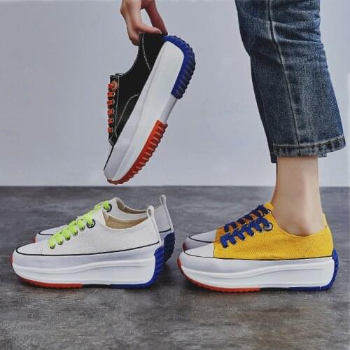 Chunky Platforms Sneaker Laces Up Canvas Shoes Women Wedge Sneakers Casual Shoes for Girls Women Platform Chunky Sneakers