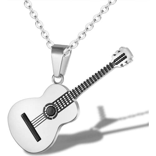 New Men and Women Creative Personality Music Guitar Pendant Titanium Steel Necklace