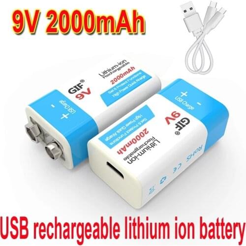 9V 2000mAh li-ion Rechargeable battery Micro USB Batteries 9 v lithium for Multimeter Microphone Toy Remote Control KTV use