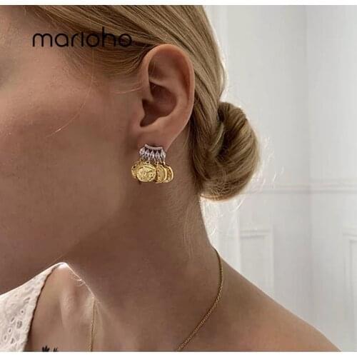 Marioho New Greek Portrait Pattern Earrings Metal Coin Earrings Vintage All-match Stud Earring For Women Party Jewelry Gift