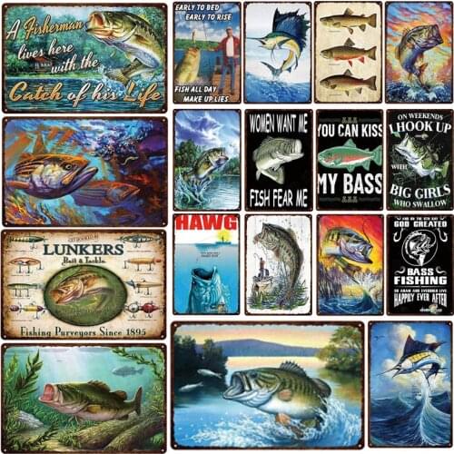 Sea Fish Metal Sign Plaque Vintage Metal Poster Plate Home Kitchen Restaurant Decoration Wall Art Decor Iron Painting 20x30cm