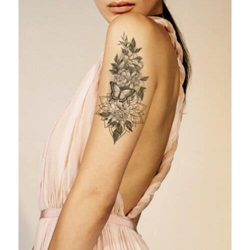 Fashion Women Temporary Tattoo Sticker Black Flower Tattoo Transfer Butterfly Rose Tattoos Girl Arm Body Art Sexy Fake Tattoo
