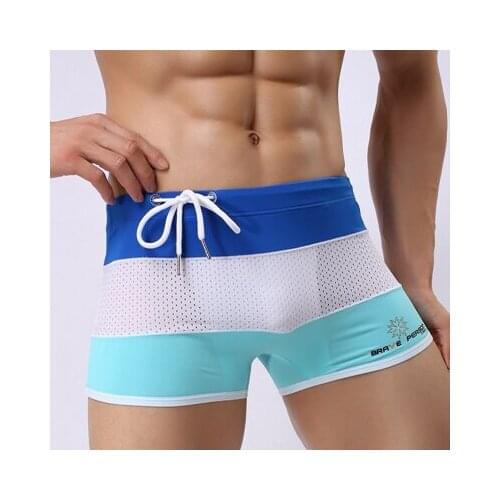 Fashion Men Bikini Underwear Boxer Trunks Patchwork Mesh Nylon Beach Bathing Suit Shorts for Male Man Casual Brand Clothes Brand
