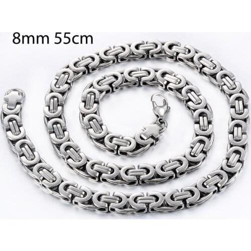 Hot Sale Men Byzantine Chain 8mm 55cm Fashion Stainless Steel Necklace Jewelry