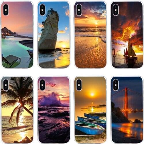 45H Marine sunset Scenery Soft Silicone Tpu Cover phone Case for iphone 5 5s se X XR XS Max case