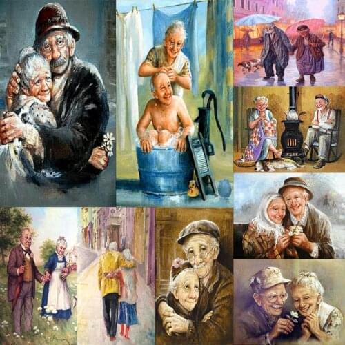 5D DIY Full Drill Diamond Painting Lovely Older Couples Cross Stitch Mosaic Kits 30x40cm Home Decoration for Living Room