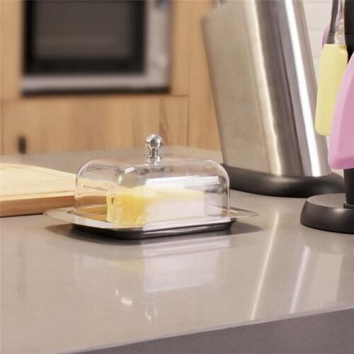 Stainless Steel Butter Dish Cake Bread Dessert Serving Tray Cheese Food Storage Container with Lid Nordic Kitchen Dinnerware