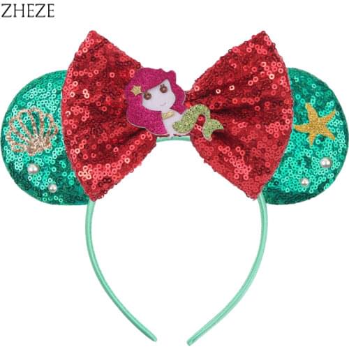2021 New Chic Mermaid Ears Hairband Glitter Summer Starfish Crown DIY Girls Kids Sequin Bow Headbands Party Hair Accessories