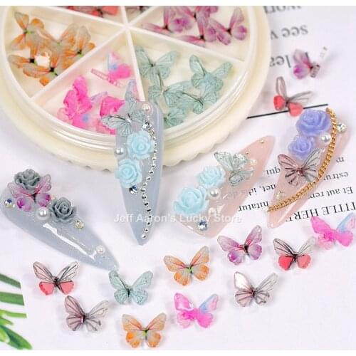New arrival 30PCS/wheel 3d resin butterfly nail art decorations sequins kit fake nails accessories charms manicure supplies tool