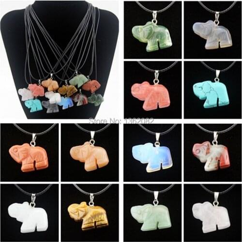 Wholesale 12pcs/Lot Hand Carved Natural Stone Lucky Elephant Pendant Necklace Gift MN534