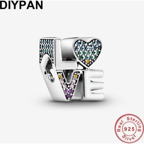 Real 925 Silver Color Zircon LOVE Charm Fit Original Pandora Charms Silver 925 Bracelet Silver Fashion Jewelry Berloque