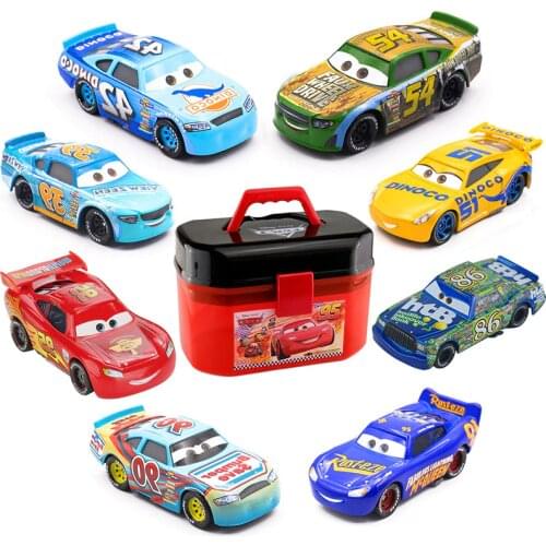 Disney Pixar Cars Lightning McQueen Portable Storage Box With Jackson Storm Mack Uncle 1:55 Metal Diecast Car Toy Christmas Gift