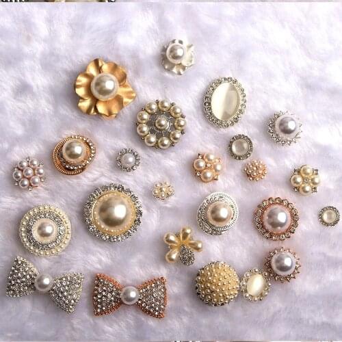 5pcs/lot Metal diamond Button Zinc pearl Alloy Button for Coat Decorations accessories fastener Plating snap Sewing Supplies
