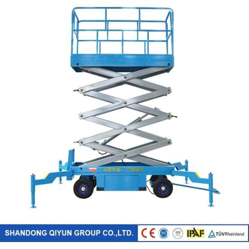 Qiyun 500 kg Hydraulic Movable Scissor Lift Platform Lifting Height 12 m for Aerial Working with DC/AC Power