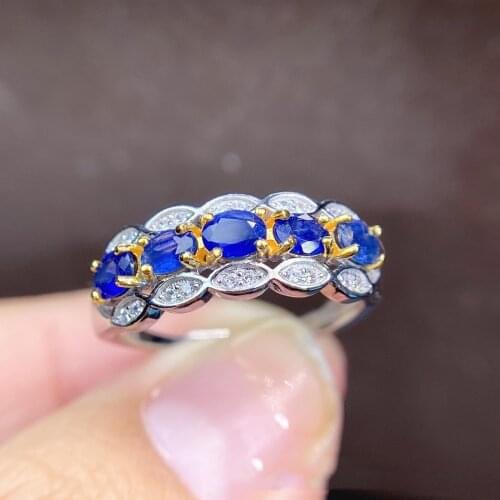 Luxury 925 Sterling Silver Oval Cut Natural Sapphire Created Moissanite Gemstone Wedding Party Vintage Fine Jewelry Ring Band