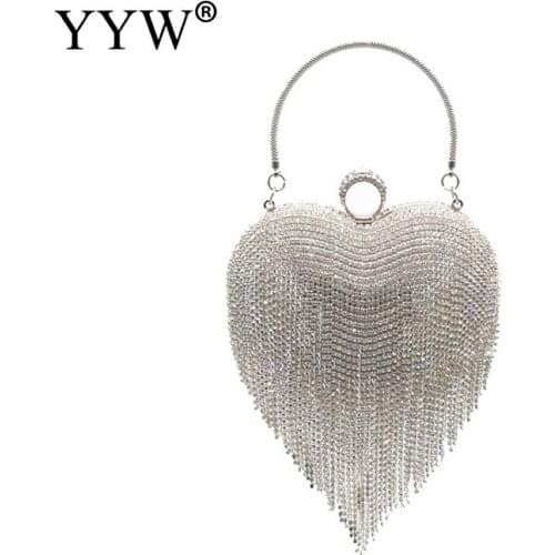 Silver Heart Tassel Clutch Bag For Women 2020 luxury rainstone Evening Party Wedding Handbag Purse Metal Tote bridal Clutch