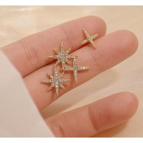 Delicate Jewelry 14K Gold Plated Irregular Star Stud Earrings for Women AAA Cubic Zircon Earrings