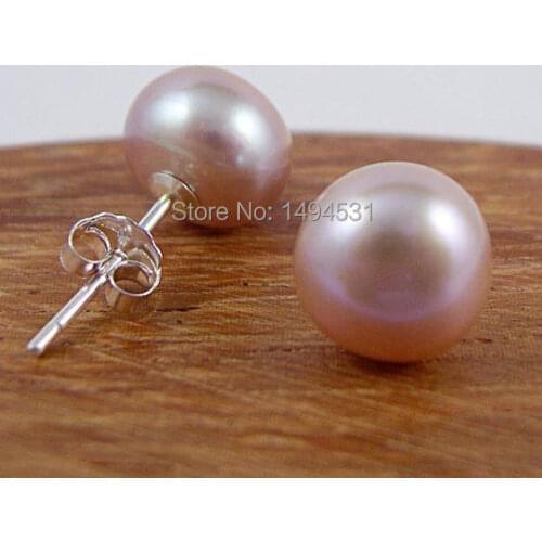 Wholesale Pearl Jewelry - AAA 9-9.5MM Pink Color Natural Freshwater Pearl Stud Earring Set - Free Shipping