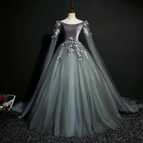 Dark grey 18th century coronation cosplay ball gown medieval dress Renaissance gown queen Victorian Belle Ball gown costume