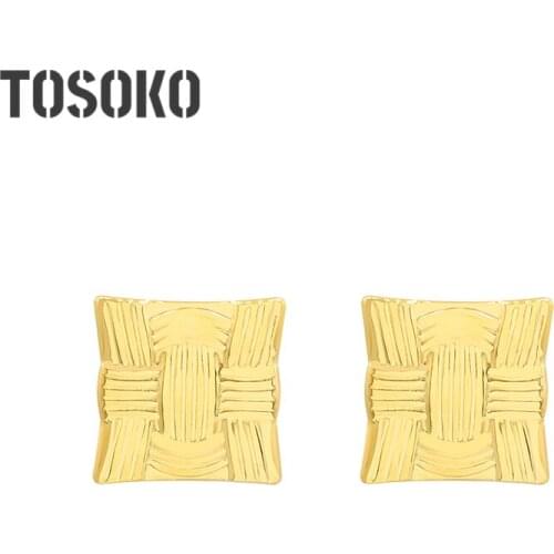 TOSOKO Stainless Steel Jewelry Line Square Geometry Earrings Womens Fashion Earrings BSF389