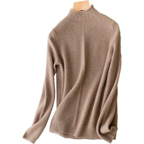 High grade cashmere knit women fashion basics short slim pullover sweater half high collar skin pink 4color S-2XL