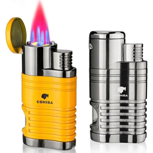 Cohiba Cigar Cigarette Tobacco Lighter 4 Torch Jet Flame Refillable With Punch Smoking Tool Accessories Portable Gas Lighter