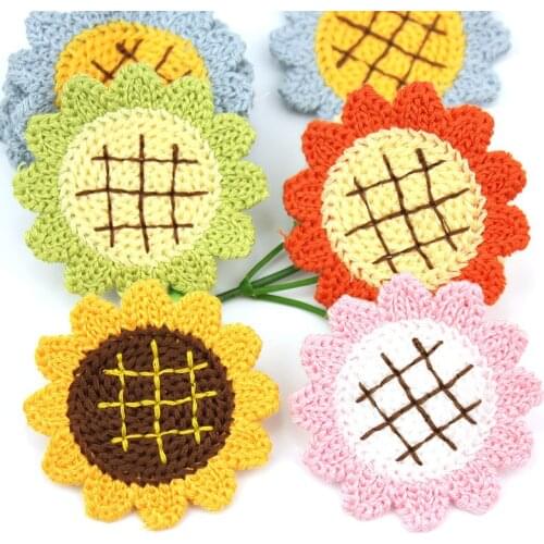 20Pcs 6cm Woolen yarn Sunflower Embroidery Sew on patches Appliques for crafts headwear Accessories DIY Hair Clip Decor supplies