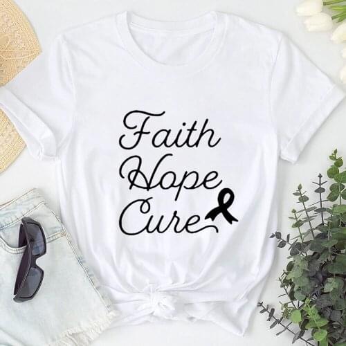 Faith Hope Cure 100%Cotton Print Women Tshirt Health Awareness Tshirt Unisex Funny Summer Casual Short Sleeve Top