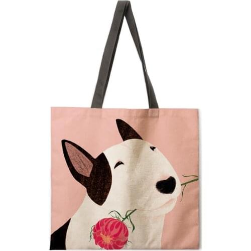 Hand-painted dog linen shopping bag ladies shoulder bag foldable shopping bag fashion beach bag handbag