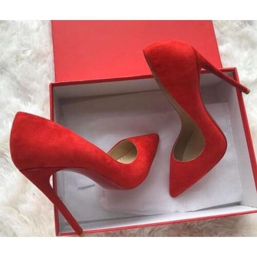 Moraima Snc Red Suede High Heel Shoes Sexy Pointed Toe 12/10cm Thin Heels Shoe Fashion Runway Stiletto Heels