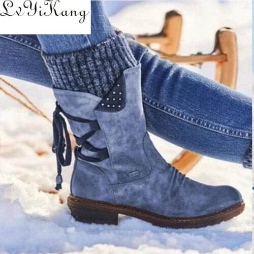 Lvyikang 2020 Women Winter Mid-Calf Boots Flock Winter Shoes Ladies Fashion Snow Boots Shoes Thigh High Suede Warm Botas Woman