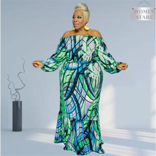 Plus Size Skirts Suit Women Clothing Print Off Shoulder Long Sleeve Top Fashion Maxi Skirt Elegant Party Wholesale Dropshipping