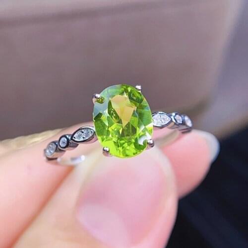 Natural real green peridot simple ring Per jewelry 925 sterling silver 7*9mm 1.8ct gemstone Fine jewelry Women rings J21684