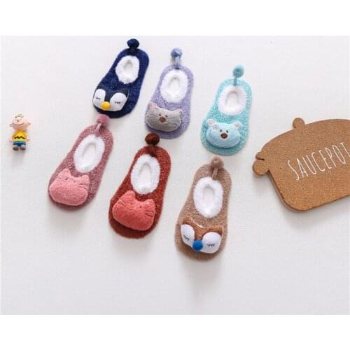 0-5Y Winter Thicken Warm Toddlers Kids Newborn Non-slip Socks Baby Cartoon Doll Floor Socks Cotton for Girl Boy Children Infant