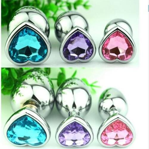 100pcs/lot Heart Shape Stainless Steel Crystal Jewelry Anal Plug Sex Toys Medium Size Butt Plug Sex Products for Women GS0208