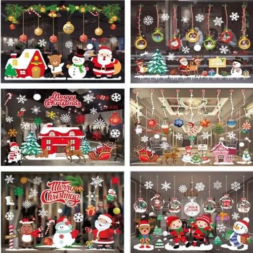 2021 Merry Christmas Wall Stickers Window Glass Festival Wall Decals Santa Murals New Year Christmas Decorations for Home Decor